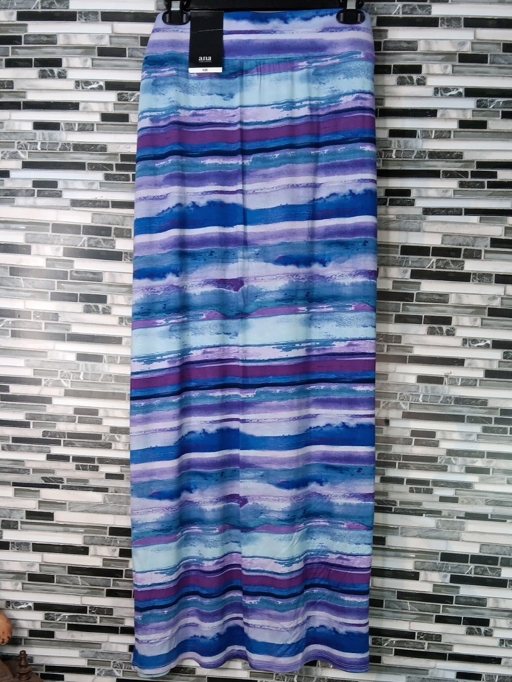 Ana NWT Long Maxi Skirt XL Blue Purple Water Color Flowy Soft Jc Pennys